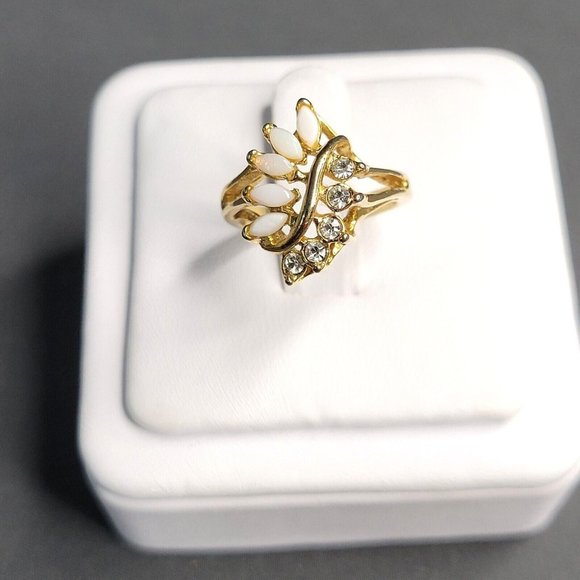 Unbranded Jewelry - Womens Gold Tone Faux Opal Clear Rhinestones Fashion Cocktail Dome Ring Size 6